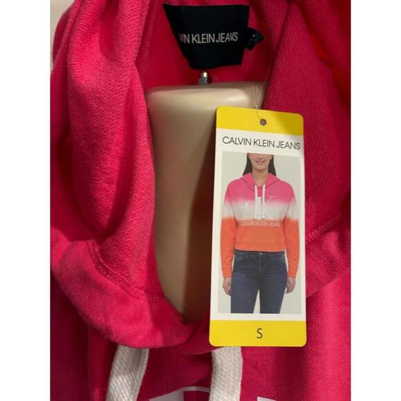 CALVIN KLEIN JEANS LOGO WOMENS SIZE SMALL TIE DYE HOODIE CROPPED‎ SWEATSHIRT - Picture 2 of 3